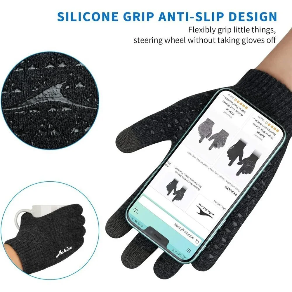 Women's Shade Gray Upgraded Touch Screen Thermal Soft Knit Lining Winter Gloves